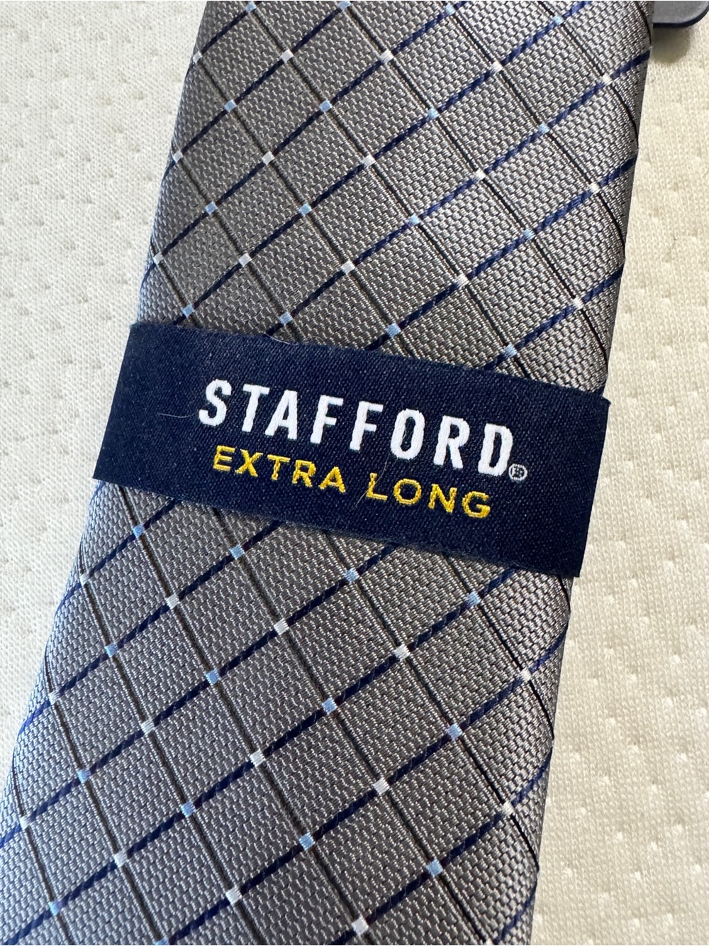 Stafford Silver Gray Tie with Navy Windowpane